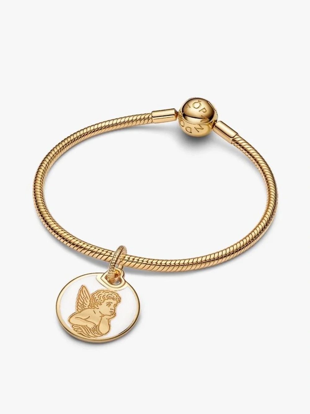 Pandora Gold Tone Charm Bracelet with Angel Pendant